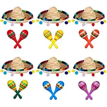 Honoson Wooden Fiesta Maracas Mini Sombrero Top Hat for Kids Festival Mexican Party Decorations (Fre...
