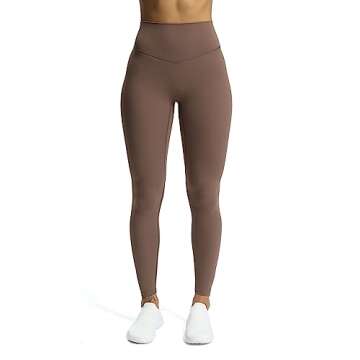 Aoxjox High Waisted Workout Leggings for Women Tummy Control Buttery Soft Yoga Metamorph Deep V Pants 26" (Fudge Coffee, Small)