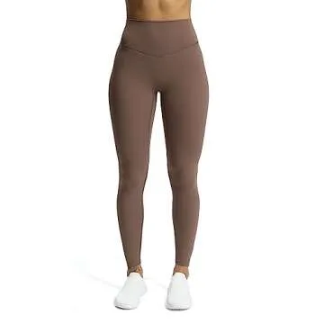 Aoxjox High Waisted Workout Leggings for Women Tummy Control Buttery Soft Yoga Metamorph Deep V Pants 26" (Fudge Coffee, Small)