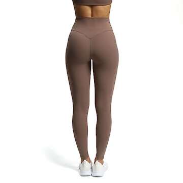 Aoxjox High Waisted Workout Leggings for Women Tummy Control Buttery Soft Yoga Metamorph Deep V Pants 26" (Fudge Coffee, Small)