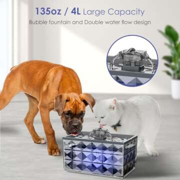 DEEIPET Cat Water Fountain, 135oz/4L Ultra Quiet Automatic Pet Water Fountain with Colorful LED Indicator for Water Shortage Alert, Dog Water Dispenser with Replacement Filters (Grey)