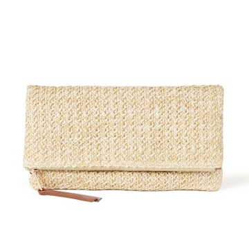 The Drop Women's Southampton Zipper Foldover Clutch, Straw, One Size