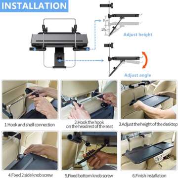 Xergur 2 in 1 Car Steering Wheel Tray/Back Seat Headrest Tray for Eating Food Drink and Writing Laptop Work, Black Car Desk