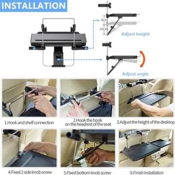 Xergur 2 in 1 Car Steering Wheel Tray/Back Seat Headrest Tray for Eating Food Drink and Writing Laptop Work, Black Car Desk