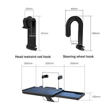Xergur 2 in 1 Car Steering Wheel Tray/Back Seat Headrest Tray for Eating Food Drink and Writing Laptop Work, Black Car Desk