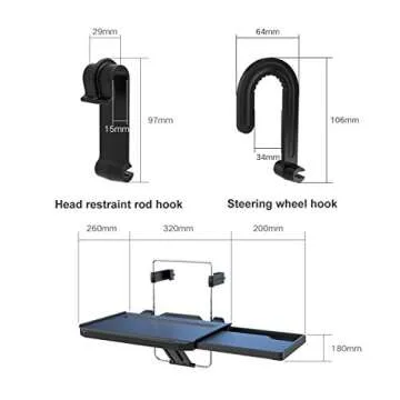 Xergur 2 in 1 Car Steering Wheel Tray/Back Seat Headrest Tray for Eating Food Drink and Writing Laptop Work, Black Car Desk