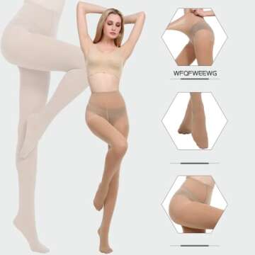 MANZI 70D Run Resistant Control Top Panty Hose Opaque Tights, Black-Suntan, XL