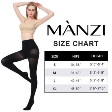MANZI 70D Run Resistant Control Top Panty Hose Opaque Tights, Black-Suntan, XL