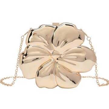 WuDiaoer Women Metallic Flower Clutch Bag Cute Floral Acrylic Evening Bag Wedding Party Shiny Mini E...