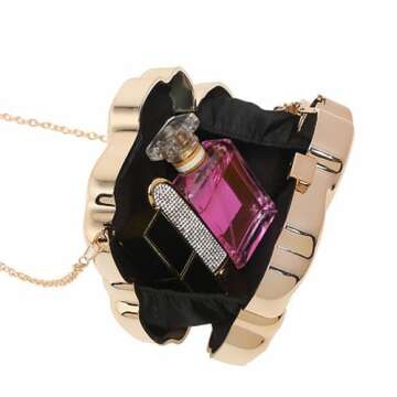 WuDiaoer Women Metallic Flower Clutch Bag Cute Floral Acrylic Evening Bag Wedding Party Shiny Mini Evening Purse Acrylic Crossbody Bag, Gold