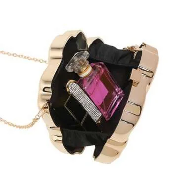 WuDiaoer Women Metallic Flower Clutch Bag Cute Floral Acrylic Evening Bag Wedding Party Shiny Mini Evening Purse Acrylic Crossbody Bag, Gold