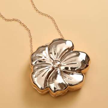 WuDiaoer Women Metallic Flower Clutch Bag Cute Floral Acrylic Evening Bag Wedding Party Shiny Mini Evening Purse Acrylic Crossbody Bag, Gold