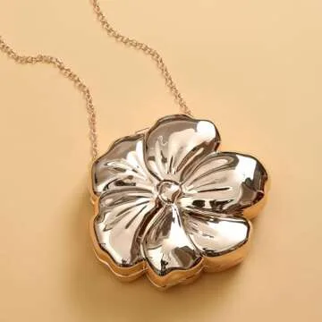 WuDiaoer Women Metallic Flower Clutch Bag Cute Floral Acrylic Evening Bag Wedding Party Shiny Mini Evening Purse Acrylic Crossbody Bag, Gold