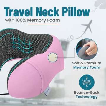 Adjustable Travel Pillow for Neck Support & Comfort, Lightweight Memory Foam Travel Neck Pillow for ...