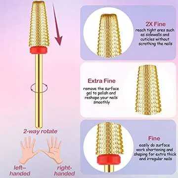 Outus 3 Pieces Nail Carbide 5 in 1 Tapered Barrel Carbide Nail Drill Bit Set, 3/32 Inches Cone Shape Bit for Acrylic or Gel Remover (Golden)