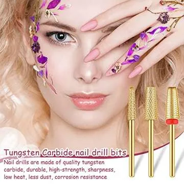 Outus 3 Pieces Nail Carbide 5 in 1 Tapered Barrel Carbide Nail Drill Bit Set, 3/32 Inches Cone Shape Bit for Acrylic or Gel Remover (Golden)