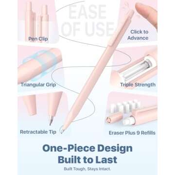 Four Candies Mechanical Pencils 0.7mm, with HB & 2B Lead Refills 0.7, Pastel Eraser Set & Eraser Ref...