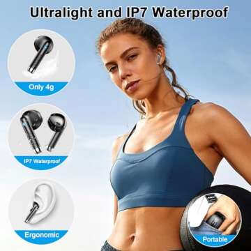 Wireless Earbuds, Bluetooth Headphones V5.4 Stereo Bass Ear buds with ENC Noise Cancelling Mics, 40H Bluetooth Earbuds with LED Display Charging Case, IP7 Waterproof Earphones for Android iOS, Black