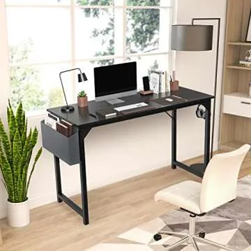 OLIXIS Computer Office Desk, 48 Inch Writing Work Study PC Wood Modern Desk with Storage Bag & Headp...