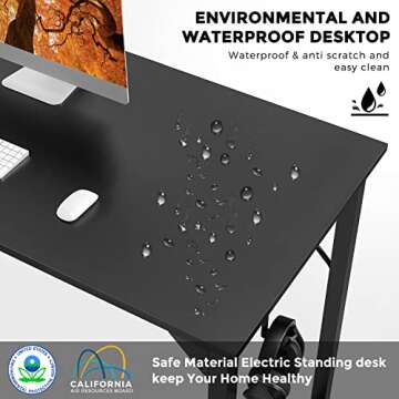 OLIXIS Computer Office Desk, 48 Inch Writing Work Study PC Wood Modern Desk with Storage Bag & Headphone Hook Simple Bedroom for 2 Person Kids Student Table, Black