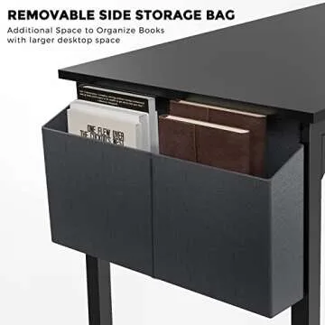 OLIXIS Computer Office Desk, 48 Inch Writing Work Study PC Wood Modern Desk with Storage Bag & Headphone Hook Simple Bedroom for 2 Person Kids Student Table, Black