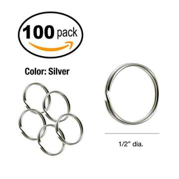 Lucky Line ½” Split Key Ring Bulk Nickel-Plated Tempered Steel, Heavy Duty Metal Key Chain Ring for Cars, Crafts, Lanyards, 100 Per Box (76000)