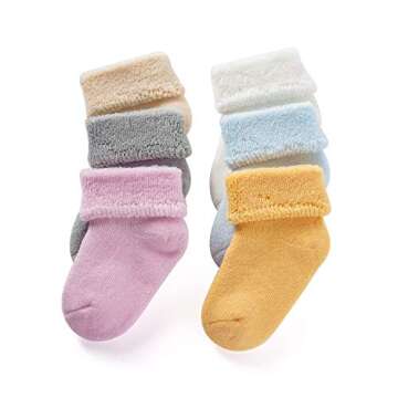 Baby Socks, Fowateda 6 Pairs Toddler Socks Thick & Warm for Newborn Infants Toddlers For 0-12 Months