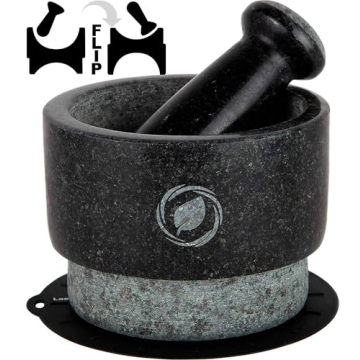 Laevo Mortar and Pestle Large Set - Stylish Black Granite Spice Grinder