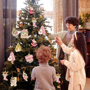 27Pcs Vintage Christmas Ornaments-Pink Christmas Decoration Vintage Style Santa Claus Snowman Deer H...