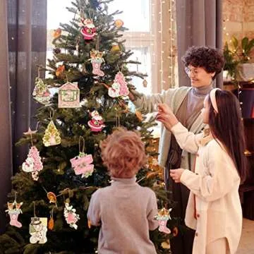 27Pcs Vintage Christmas Ornaments-Pink Christmas Decoration Vintage Style Santa Claus Snowman Deer H...