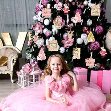 27Pcs Vintage Christmas Ornaments-Pink Christmas Decoration Vintage Style Santa Claus Snowman Deer Hanging Wooden Signs Pink Christmas Ornaments for Tree(Pink Christmas)