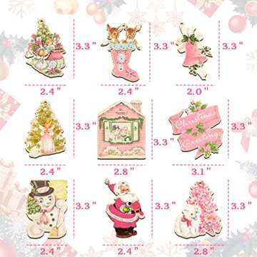 27Pcs Vintage Christmas Ornaments-Pink Christmas Decoration Vintage Style Santa Claus Snowman Deer Hanging Wooden Signs Pink Christmas Ornaments for Tree(Pink Christmas)