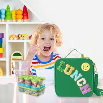 Insulated Lunch Bag With Adjustable Shoulder Strap, Nylon Preppy Lunch Box Large Insulated Lunch Bag...