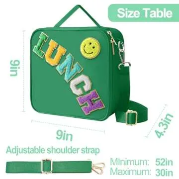 Insulated Lunch Bag With Adjustable Shoulder Strap, Nylon Preppy Lunch Box Large Insulated Lunch Bag Reusable Lunch Tote Bag with Smiley Preppy LunchBag for Girls School Travel Picnic (Dark green)