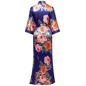 BABEYOND Women's Kimono Robe Long Satin Silky Floral Lightweight Bridesmaid Wedding Bachelorette Par...