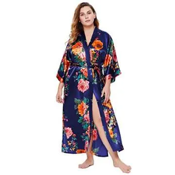 BABEYOND Women's Kimono Robe Long Satin Silky Floral Lightweight Bridesmaid Wedding Bachelorette Party Robe