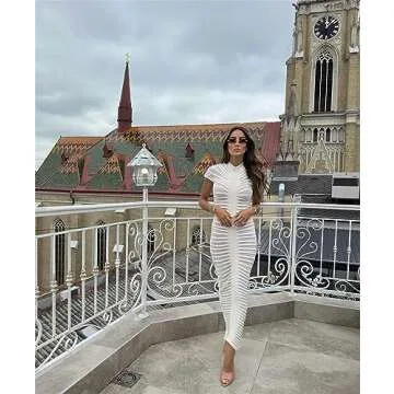 Atyfuniby Women's Bodycon Crochet Knit Midi Dress