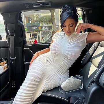 Atyfuniby Women's Bodycon Crochet Knit Midi Dress