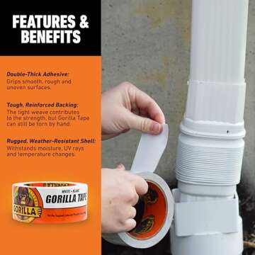 Gorilla Tape, White Duct Tape, 1.88" x 10 yd, White, (Pack of 1)