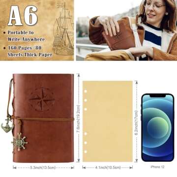 MALEDEN Leather Writing Journal Notebook, Classic Spiral Bound Notebook Refillable Diary Sketchbook ...