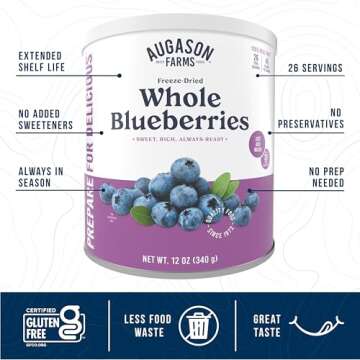 Augason Farms Freeze Dried Whole Blueberries Can, Emergency Food Supply, Everyday Meals, 26 Servings