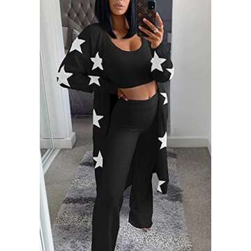 TOLENY Women's Fuzzy 3 Piece Lounge Sets Sweatsuits Open Front Cardigan Crop Tank Tops Wide Legs Pants Outfits