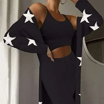 TOLENY Women's Fuzzy 3 Piece Lounge Sets Sweatsuits Open Front Cardigan Crop Tank Tops Wide Legs Pants Outfits