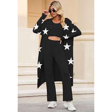 TOLENY Women's Fuzzy 3 Piece Lounge Sets Sweatsuits Open Front Cardigan Crop Tank Tops Wide Legs Pants Outfits