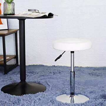 FURWOO Short Round PU Leather Shop Stool Chair Height Adjustable Step Stool Office Chair Vanity Stool Small White