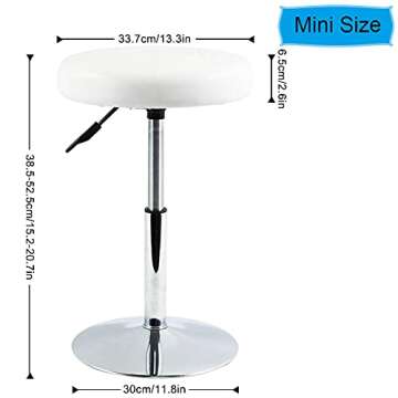 FURWOO Short Round PU Leather Shop Stool Chair Height Adjustable Step Stool Office Chair Vanity Stool Small White
