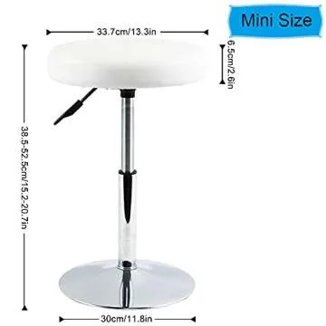 FURWOO Short Round PU Leather Shop Stool Chair Height Adjustable Step Stool Office Chair Vanity Stool Small White