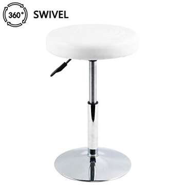 FURWOO Short Round PU Leather Shop Stool Chair Height Adjustable Step Stool Office Chair Vanity Stool Small White