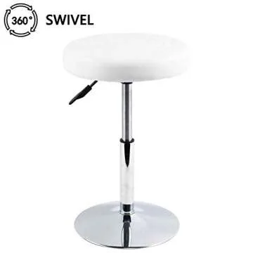 FURWOO Short Round PU Leather Shop Stool Chair Height Adjustable Step Stool Office Chair Vanity Stool Small White