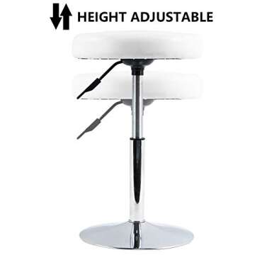 FURWOO Short Round PU Leather Shop Stool Chair Height Adjustable Step Stool Office Chair Vanity Stool Small White